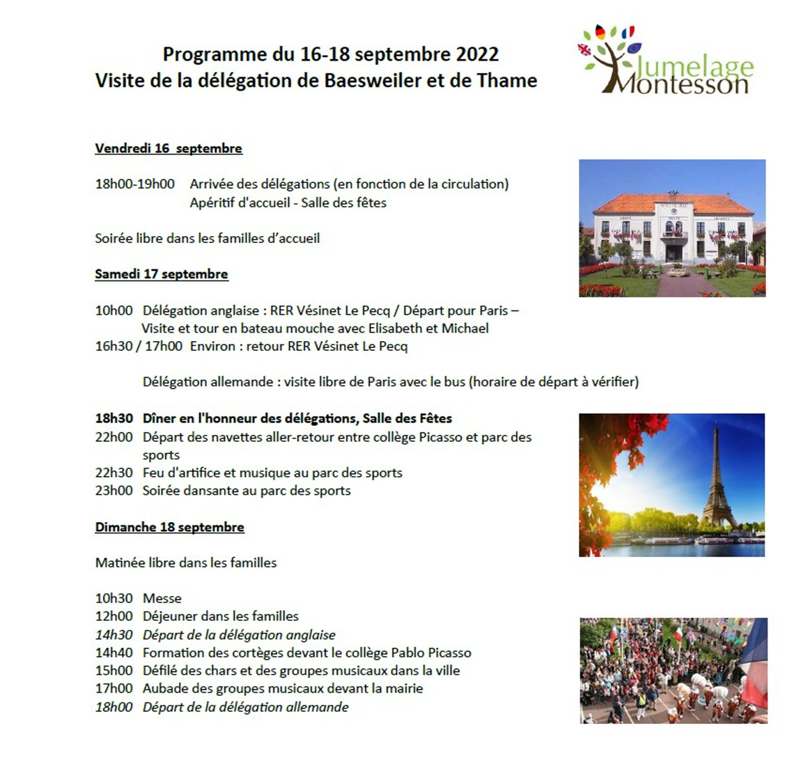2022 Twinning Programme for Montesson Trip